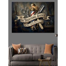Artmeg Geleneksel Berber Salonu Vintage Tabelası Dekoratif Kanvas - Mdf Ahşap Tablo