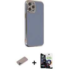 İlk El Grup Ieg™ iPhone 12 Pro Max Yankı Serisi - Şeffaf Temperli Cam Ekran Koruyucu + Sierra Blue Shine Kamera Lens Koruma Cam