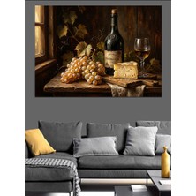 Artmeg Şarap Şişesi ve Üzüm Natürmort Dekoratif Kanvas - Mdf Ahşap Tablo