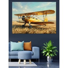 Artmeg Çayırda Duran Klasik Sarı Uçak Dekoratif Kanvas - Mdf Ahşap Tablo