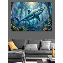 Artmeg Su Altında Süzülen Büyük Köpekbalığı Dekoratif Kanvas - Mdf Ahşap Tablo