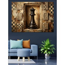 Artmeg Duvar Önünde Siyah Satranç Şahı Dekoratif Kanvas - Mdf Ahşap Tablo