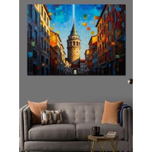 Artmeg Gece Işıkları Altında Galata Kulesi Dekoratif Kanvas - Mdf Ahşap Tablo