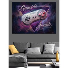 Artmeg Neon Işıklı Retro Arcade Kumandası Dekoratif Kanvas - Mdf Ahşap Tablo