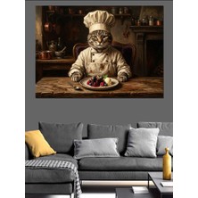 Artmeg Tatlı ve Şef Kedi Dekoratif Kanvas - Mdf Ahşap Tablo