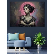 Artmeg Pembe Işıklı Modern Kadın Portresi Dekoratif Kanvas - Mdf Ahşap Tablo
