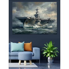 Artmeg Mavi Sularda Dev Uçak Gemisi Dekoratif Kanvas - Mdf Ahşap Tablo