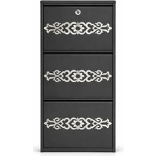 Karlı 3'lü Kilitli Antrasit Gümüş Desenli Metal Ayakkabılık