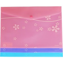 Smato A4 Çıtçıtlı Dosya Evrak Zarfı Mat Çiçek Desenli Mavi W7542 (12 Li Paket)