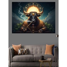 Artmeg Nargile Içen Mitolojik Boğa Figürü Dekoratif Kanvas - Mdf Ahşap Tablo