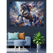 Artmeg Kozmik Renklerle Şaha Kalkmış At Dekoratif Kanvas - Mdf Ahşap Tablo