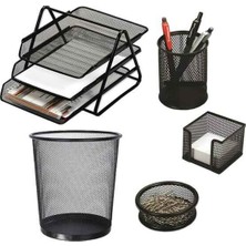 Rubenis Ofis Seti Metal 5 Parça Siyah (3 Lü Metal Evrak Rafı-Kartlık-Kalemlik-Notluk-Ataçlık) 9187-S