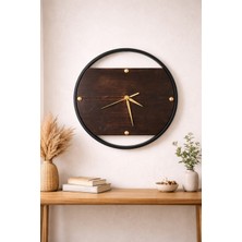 Maison Linden Modern Metal Çerçeveli Ahşap Duvar Saati 60 cm Büyük Boy Dekoratif Salon Saati