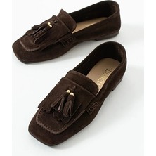 Dericia Shoes Glam Hakiki Deri Süet Günlük Rahat Kadın Loafer Ayakkabı