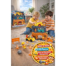Toyfest Işıklı Sesli Inşaat Seti 33 Parça Vinç Kamyon Oyuncak Seti Çocuk
