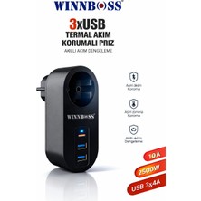 2 Usb,1 Type-C Girişli 1'li Çocuk Korumalı,ısıya Karşı Dayanıklı 2500WATT Termal Akım Koruma Prizi
