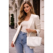 Kadın Beyaz Mini El ve Omuz Çantası – Şık Günlük Kullanım, Fermuarlı, Modern Tasarım