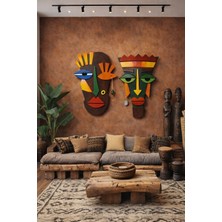 Modern Renkli Ikili Soyut Maske Duvar Dekoru 50X50 cm | Ev, Ofis ve Kafe Dekorasyonu