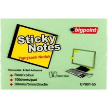  bigpoint yapışkanlı not kağıdı 75x50 mm yeşil bp801-55 (12 li paket)