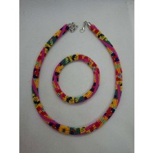 El  Yapımı  Hapishaneişi Çokrenkli Boncuk Kolye  Bilekli  Takı Seti