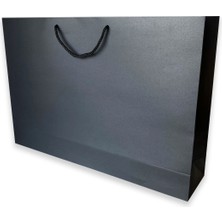 Abb Matbaa 2 Adet Lüks Siyah Karton Ipli Çanta Kağıt Poşet (55X37X12) - Ip Rengi Seçilebilir