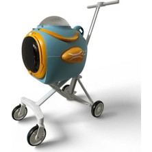 Ewox Astronot Model Fanlı Evcil Hayvan Taşıma Arabası P50-M - Mavi Turuncu