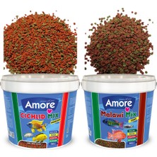 Amore Cichlid ve Malawi Mix Akvaryum Balık Yemi Seti – Granül 100G & Cips 100G