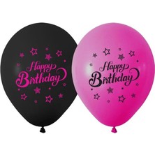 Bafix Balon 1+1 Pink Stars Baskılı 12" Pastel (100 Lü Paket)