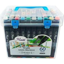Masis Grafik Çizim Markör Kalemi Twin Çift Uçlu 0,2 Mm - 0,5 Mm 60 Renk Pp ÇM-PP60