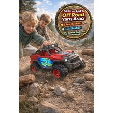 Toyfest Sesli Işıklı Off Road Yarış Aracı Sürtme Sistemli Pilli Oyuncak Jeep 3 Yaş Üzeri Kırmızı 4x4 Arabası