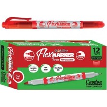 Belirtilmemiş Flexoffice Permanent Marker Kalem Çift Taraflı Kırmızı Mürekkep Fo-Pm07 (12 Li Paket)