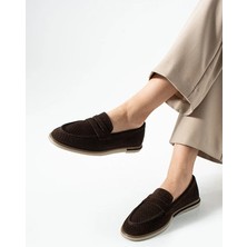 Dericia Shoes Noir Hakiki Deri Süet Günlük Rahat Kadın Loafer Ayakkabı