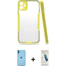 İlk El Grup Ieg™ iPhone 11 Kılıf Atlas Asil Serisi - Şeffaf Pasifik Cam Ekran Koruyucu + Mavi Neon Fosforlu Kamera Lens