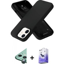 İlk El Grup Ieg™ iPhone 12 Kılıf Ahenk Serisi - Siyah Bilvis 5in1 5d Magic Hayalet Cam Ekran Koruyucu + Yeşil Raze Metal Kamera Lens