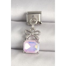 SHC4200 Çelik Gümüş Renk Pembe Zirkon Taşlı Çanta Model Nomination Charm