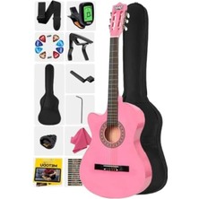 Esranın Dünyası Pembe Renk Kesik Klasik Gitar 4/4 Yetişkin Boy Set