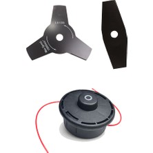 Johnser Motorlu Tırpan  Otomatik Misina Başlığı- Universal + Tırpan Bıçağı 2d Düz 305X25.4X1.6 mm + 3D Tırpan Bıçağı 255X25.4X1.4 mm – Yoğun Ot & Çalı Temizliği Için Dayanıklı Set