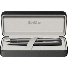 Scrikss Mat Siyah Dolma Kalem + Tükenmez Kalem Takım Set 78Mb