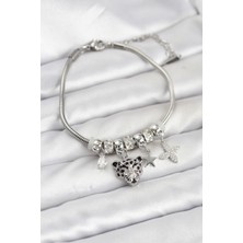 SHC4200 Pirinç Gümüş Renk Kaplan Model Charmlı Kadın Bileklik