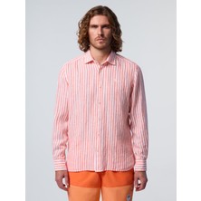 North Sails Regular Fit %100 European Flax Keten Çizgili Nakış Detaylı Geniş Yaka Gömlek