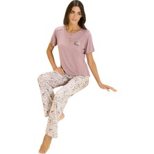 Over Sleep by Poleren Over Sleep 3359 Kadın Büyük Beden Viskon Yazlık Takım (L-Xl-2xl-3xl)
