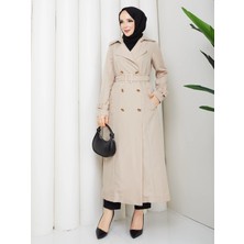 Günay Karaca Ahval Kadın Trençkot Tesettür  Yazlık Astarsız İnce Kruvaze Çift Düğme Dar Klıp 1007