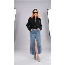 Gizelia Siyah ve Denim Iki Renkli Ceket & Etek Takımı