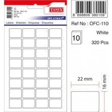 Tanex Ofc-110 Ofis Etiketi Poşetli 16X22 Mm Beyaz (10 Lu Paket)