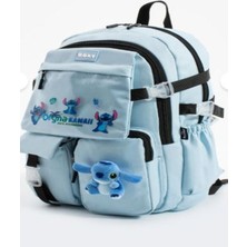 Trg Polo Mavi Renk Kawaii Kore Tarzı Ayıcıklı Aksesuarlı Çok Bölmeli Çocuk Okul Çantası