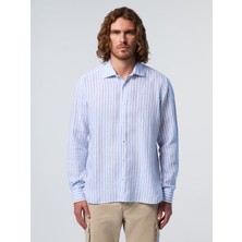 North Sails Regular Fit %100 European Flax Keten Çizgili Nakış Detaylı Geniş Yaka Gömlek