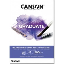 Canson A3 Çizim Bloğu (Çizim Defteri) Graduate Mix Media Beyaz 20 Yaprak 200 Gram 400110378