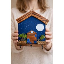 Anı Atölyesi 3 Kancalı Ahşap Bahçeli Ev Temalı Dekoratif Duvar Anahtarlık ASKISI/25X20 cm