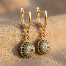 Zeino Nazar Boncuğu Detaylı Sallantılı Küpe - 14K Altın Kaplama - 3.2 cm