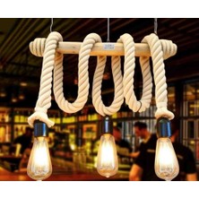 Home Art Paris Rustik 3'lü Jüt Halatlı Avize - Ahşap Tasarım Bohem El Yapımı Halat Lamba Ampüller Gönderılmez